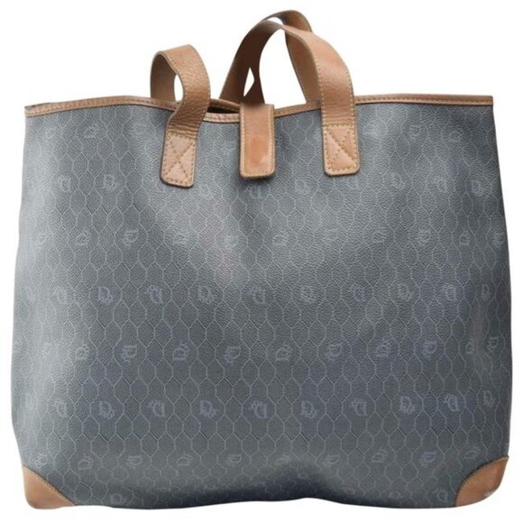 Dior Vintage XL Tote Brown Honeycomb Print On Greyish Green Coated Canvas - Picture 1 of 9
